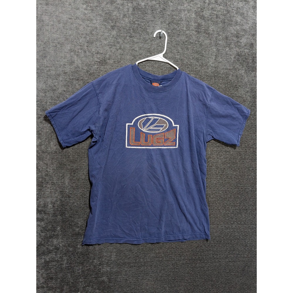 Vintage Lugz Graphic T-Shirt Mens Large Blue Short Sleeve Embroidered Logo 90s